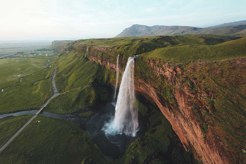waterfall in green iceland