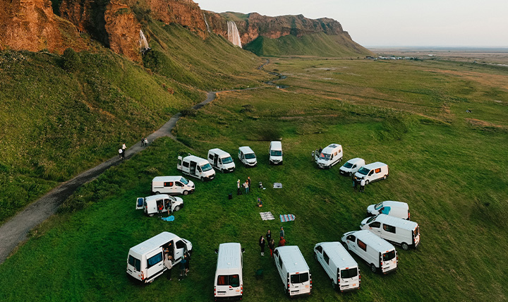 Iceland campers in the countryside
