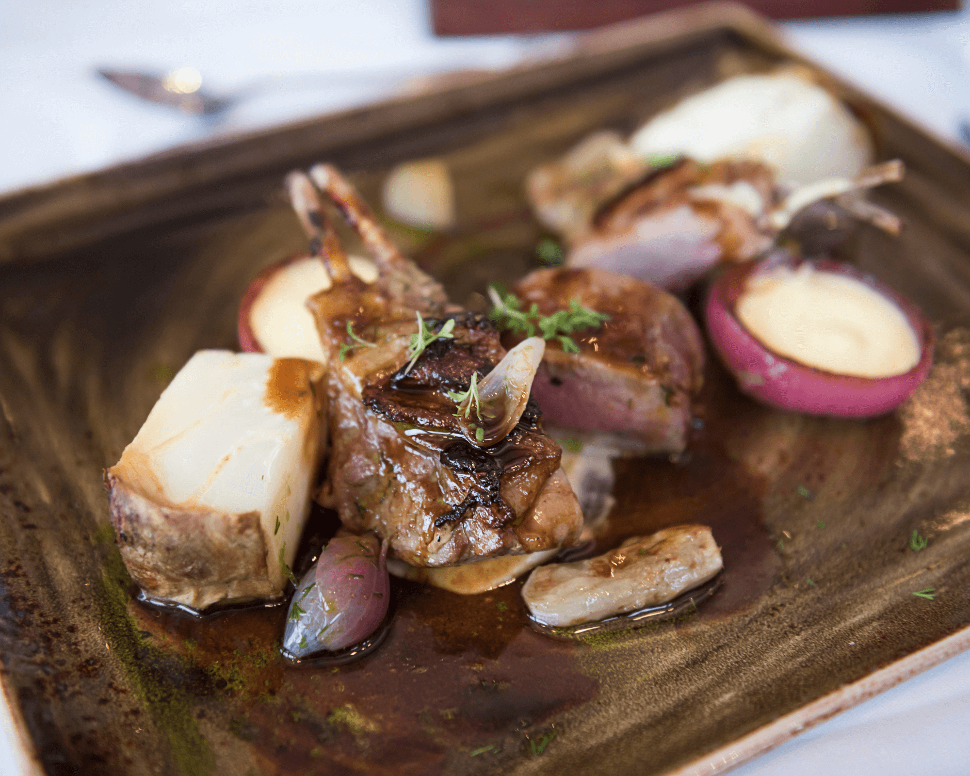Icelandic Lamb, a typical food dish at a fine dining restaurant in Reykjavik 