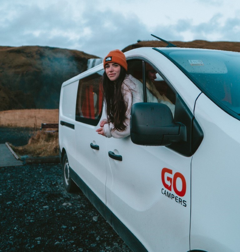 Girl traveling around Iceland with Go Campers Rental