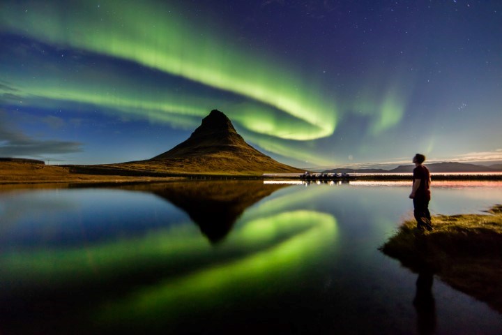 Kirkjufell, Iceland with northern light in the sky