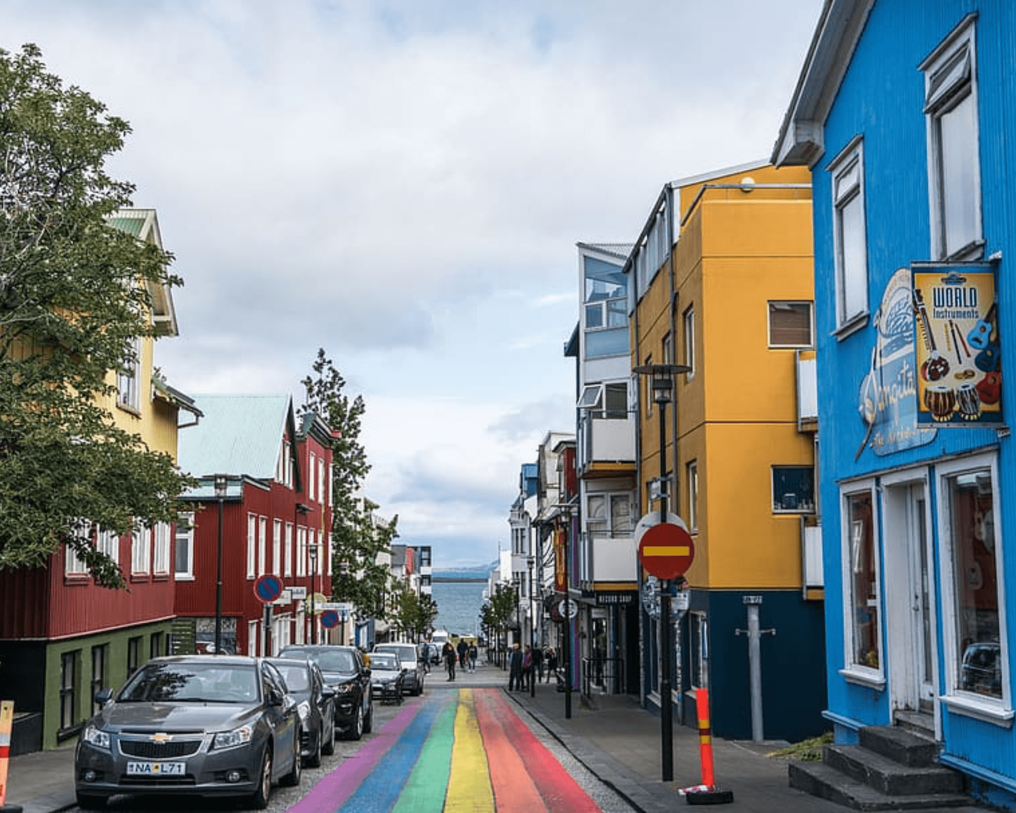 Colorful Downtown Reykjavik with a Stunning Rainbow and Sea View